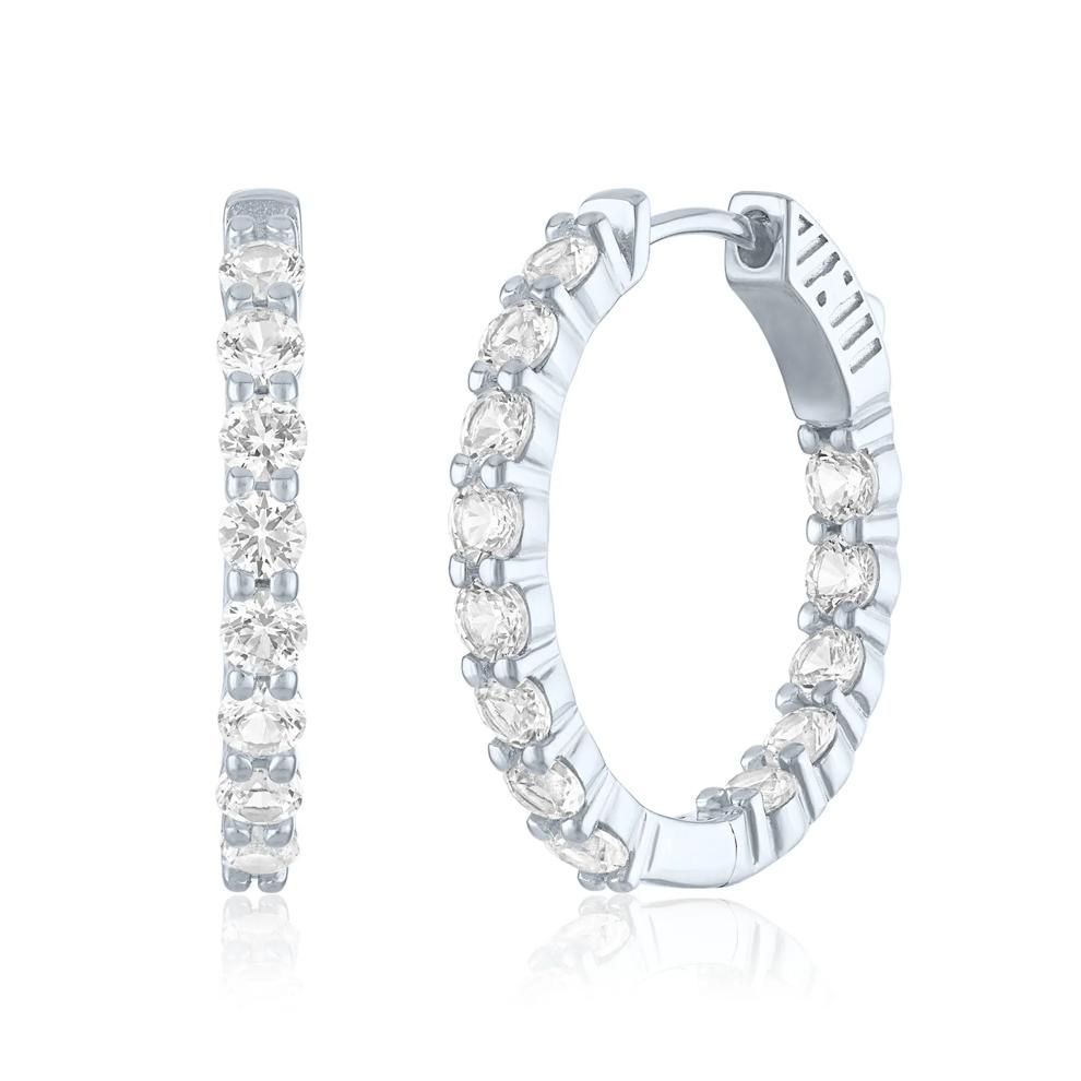 Lab-Created White Sapphire Inside-Out Hoop Earrings in Sterling Silver, 25MM – Image 1 of 1