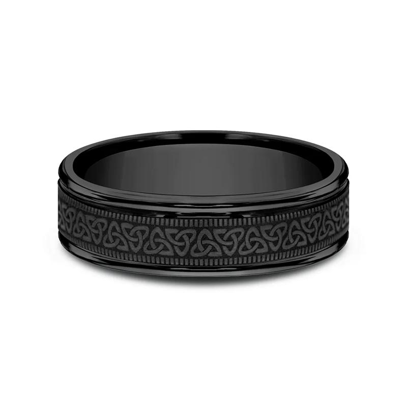 Men&#39;s Celtic Triangle Wedding Band in Black Titanium, 6mm – Image 1 of 3