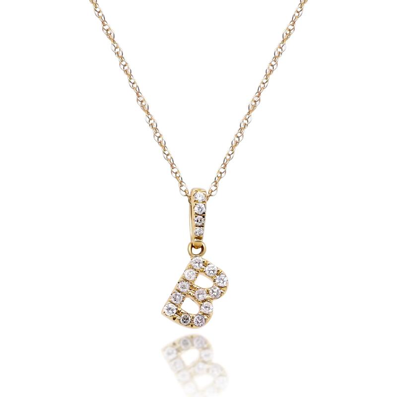 Diamond B Initial Pendant in 10K Yellow Gold &#40;1/10 ct. tw.&#41; – Image 1 of 4