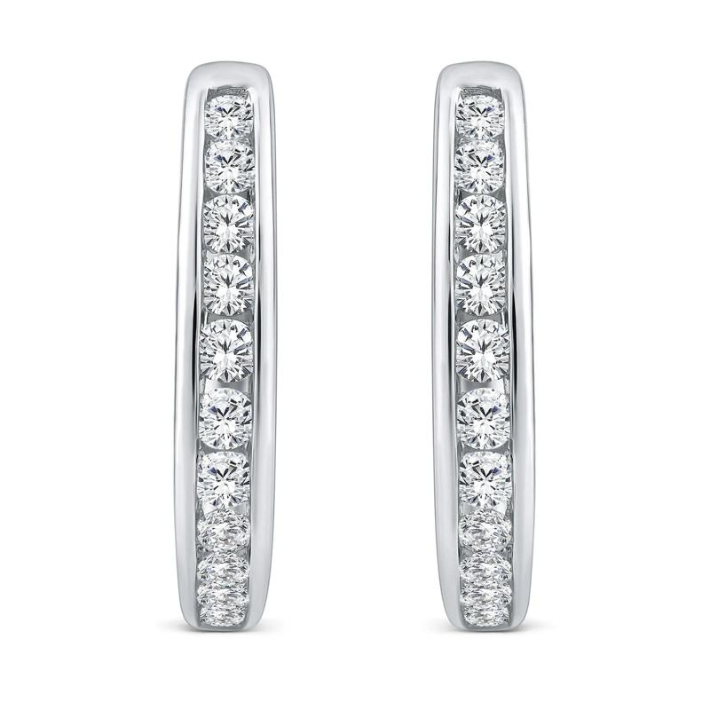 Diamond Channel-Set Hoop Earrings in 10K White Gold &#40;1/2 ct. tw.&#41; – Image 2 of 2