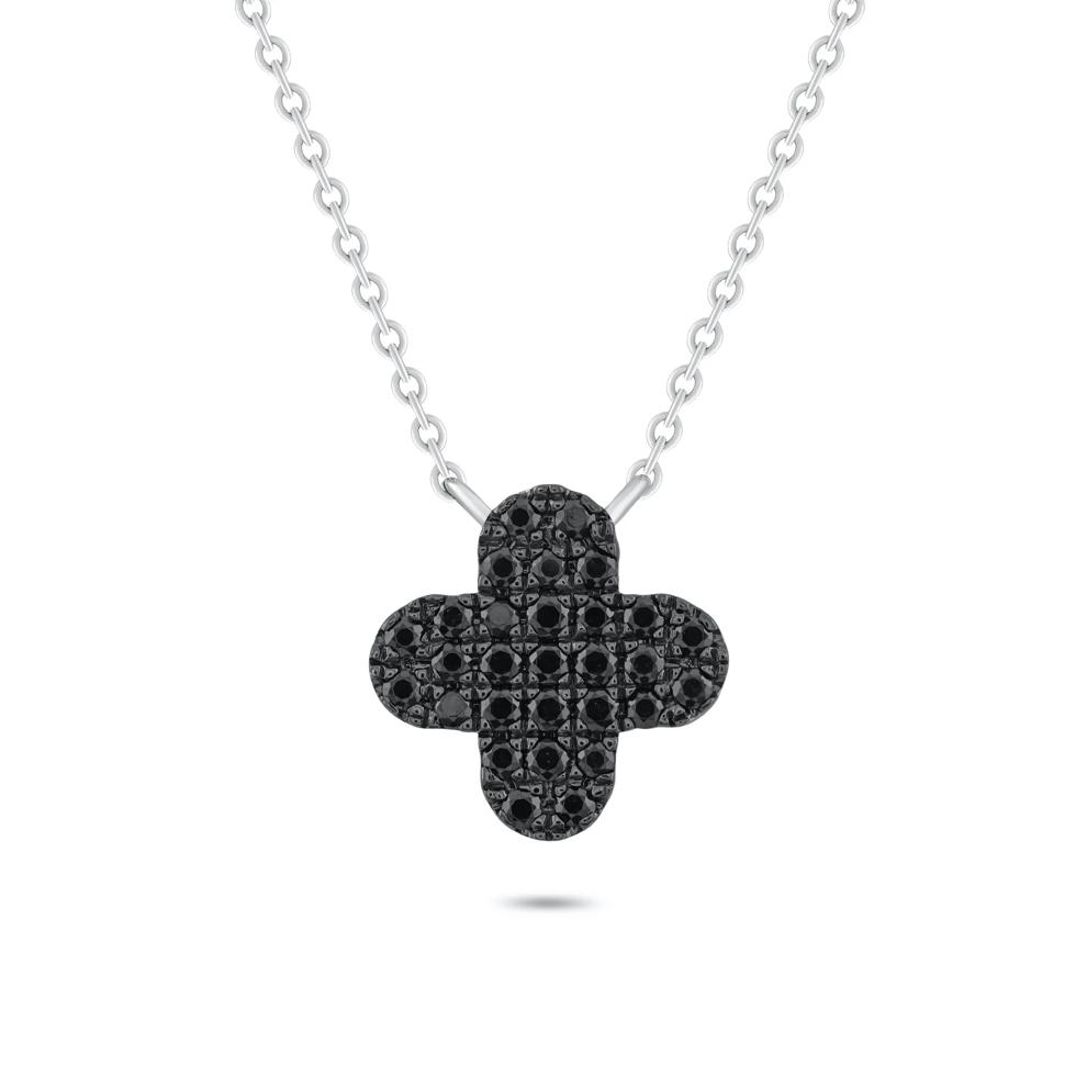 Black Diamond Clover Pendant in Sterling Silver (1/4 ct. tw.) – Image 1 of 4