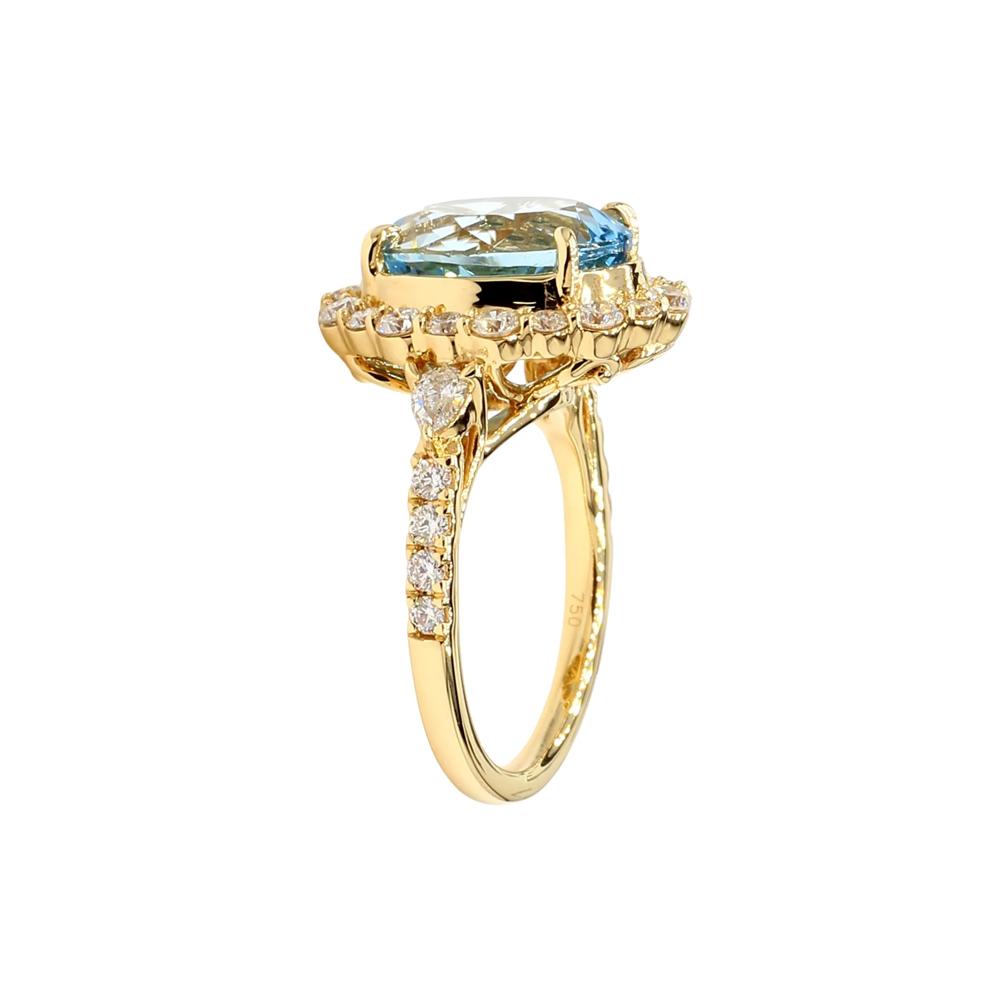 Oval-Shaped Aquamarine and Diamond Halo Ring in 18K Yellow Gold (1 ct. tw.) – Image 3 of 3