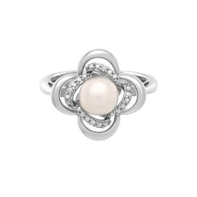 Freshwater Cultured Pearl & Diamond Accent Clover Ring in Sterling Silver