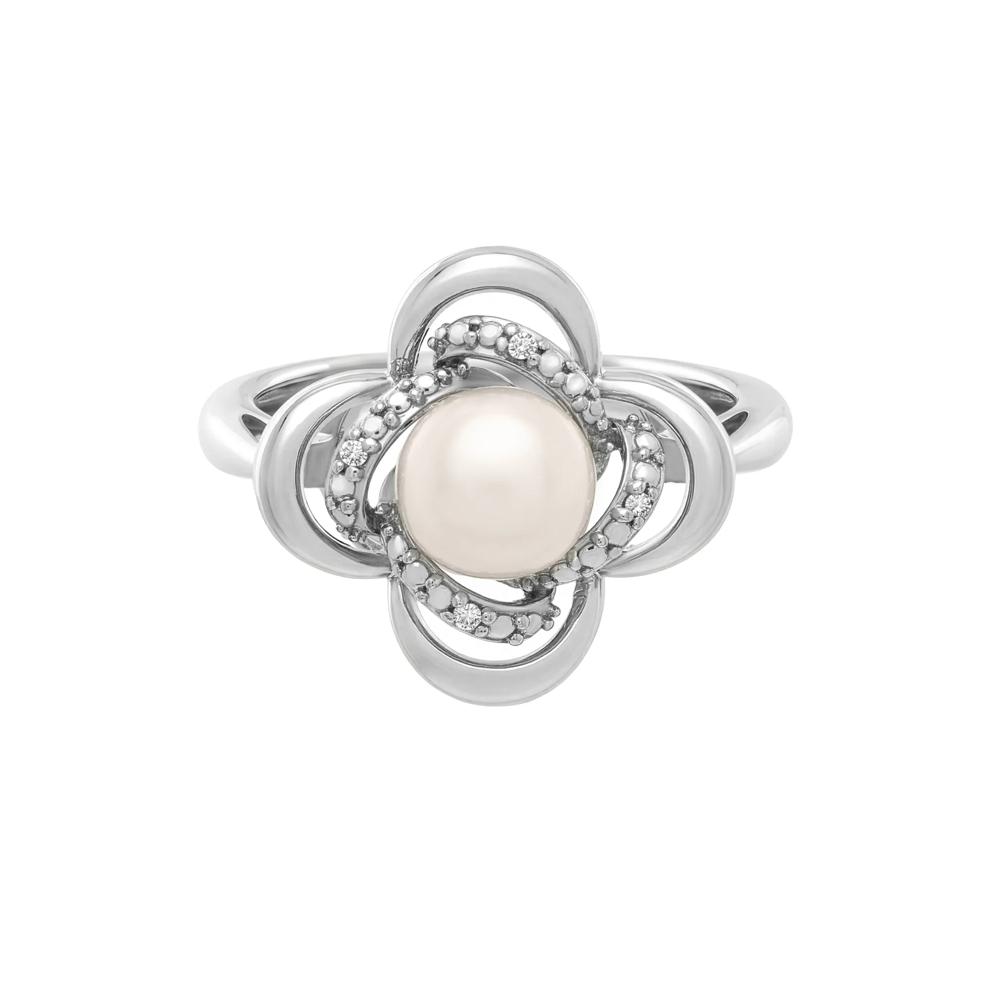 Freshwater Cultured Pearl &amp; Diamond Accent Clover Ring in Sterling Silver – Image 1 of 4