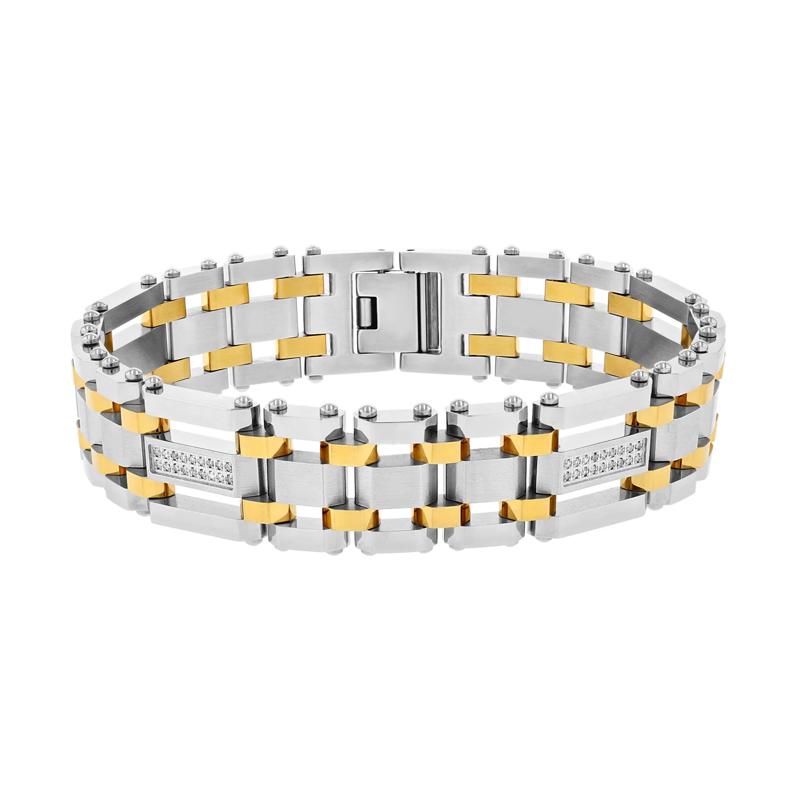Diamond Stainless Steel Bracelet with Yellow Ion Plating, 8.5&rdquo; &#40;1/4 ct. tw.&#41; – Image 1 of 3