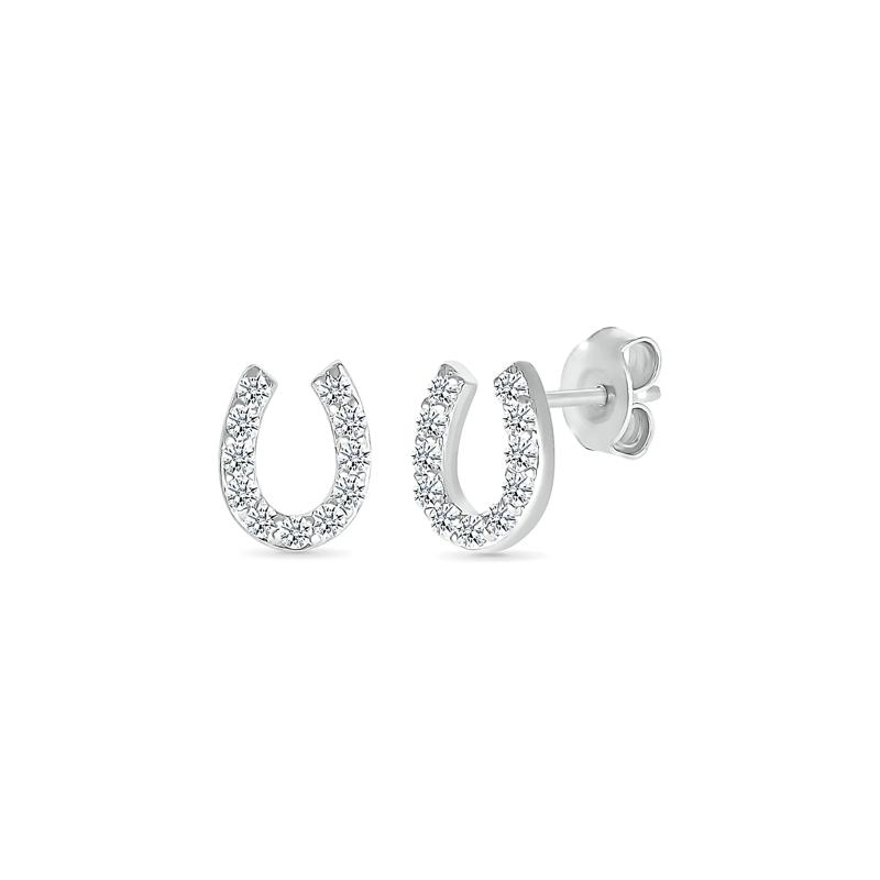 Diamond Horseshoe Studs in 10K White Gold &#40;1/6 ct. tw.&#41; – Image 1 of 3