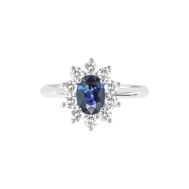 Oval Blue Sapphire Ring with Diamond Halo in 14k white gold &#40;5/8 ct. tw.&#41; – Image 1 of 3