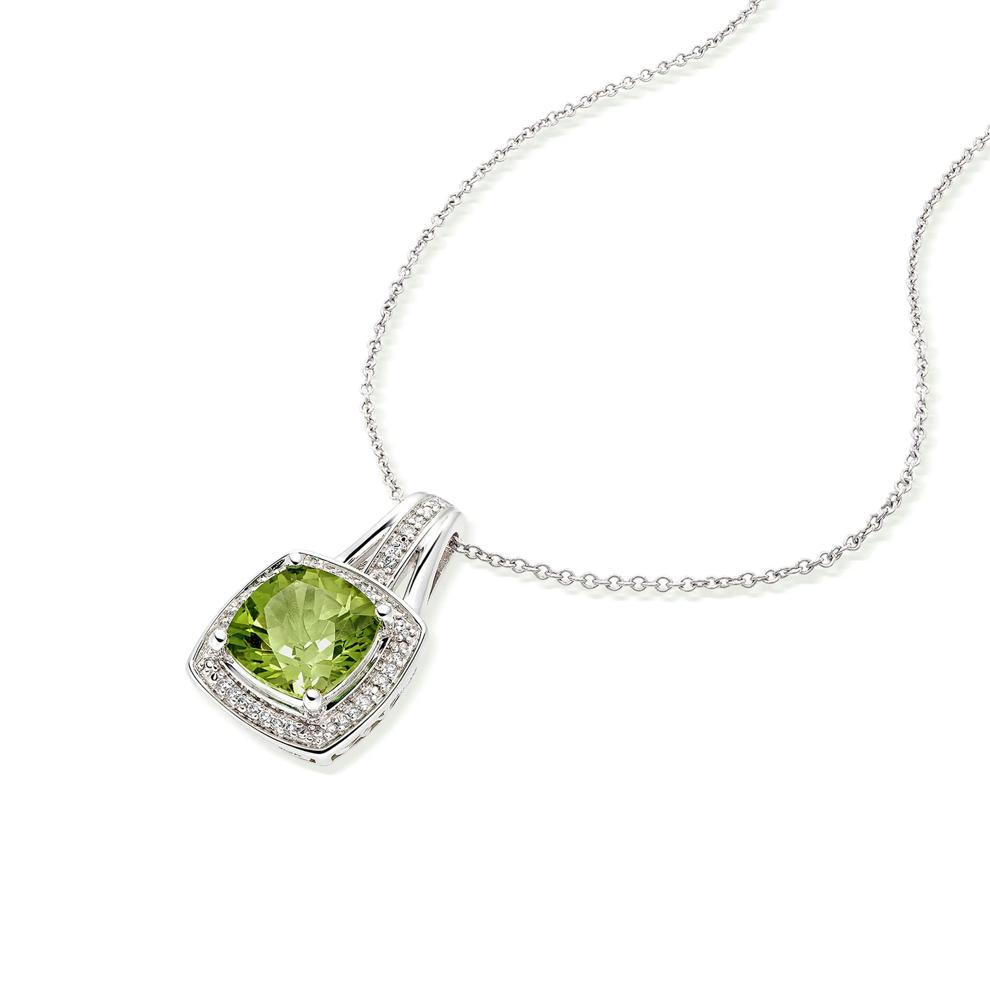 Peridot &amp; Diamond Accent Pendant Necklace in Sterling Silver – Image 4 of 4