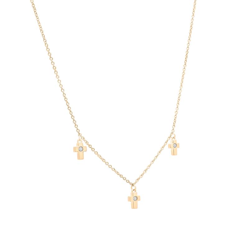 Diamond Accent Bezel Cross Station Necklace in 10K Yellow Gold – Image 2 of 4