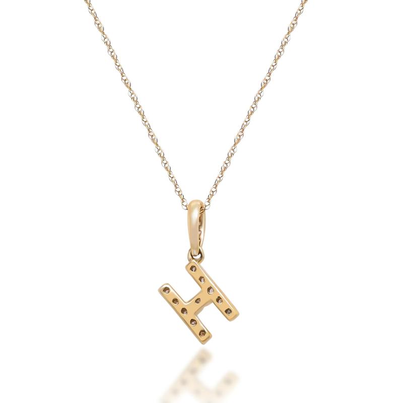 Diamond H Initial Pendant in 10K Yellow Gold (1/10 ct. tw.) – Image 3 of 4