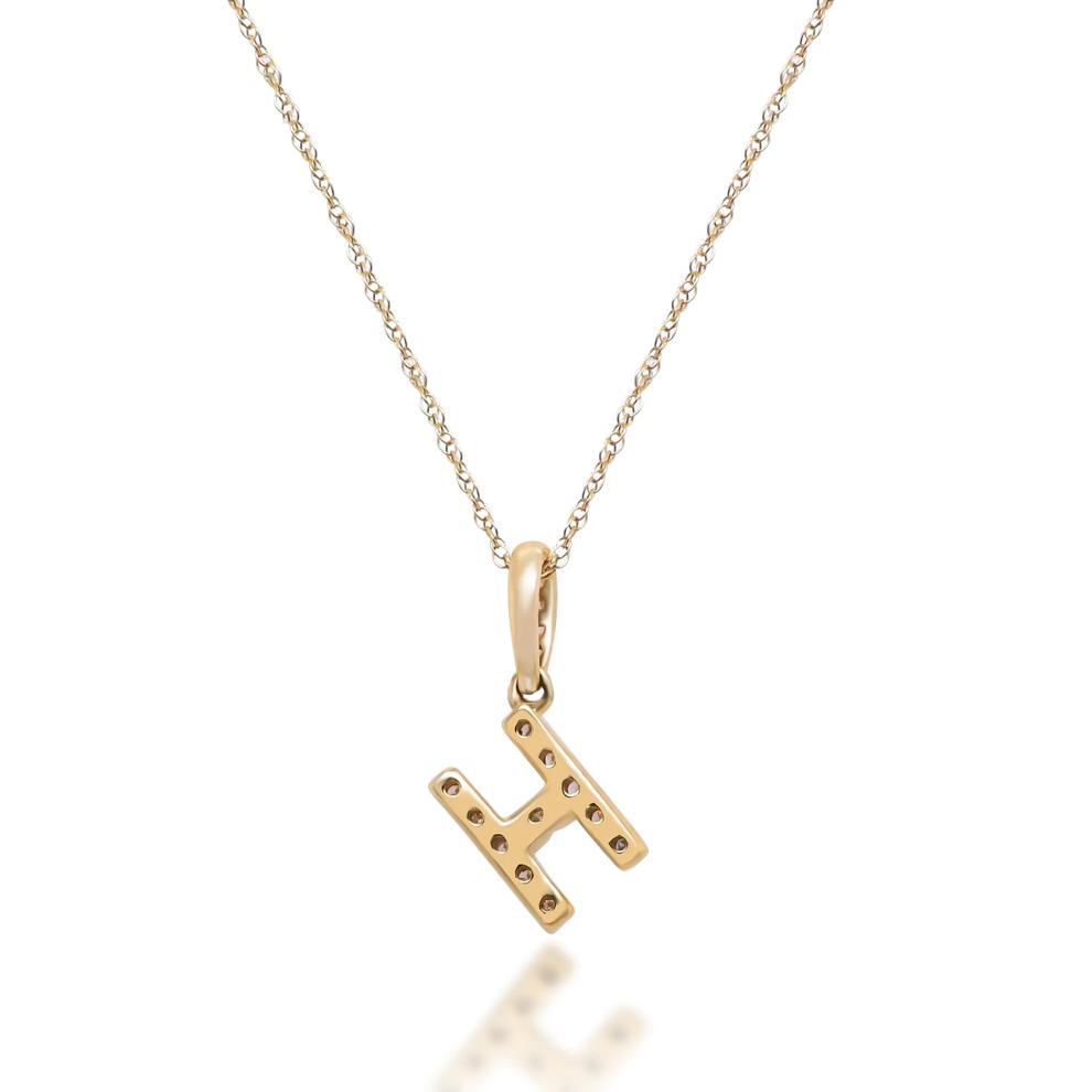 Diamond H Initial Pendant in 10K Yellow Gold (1/10 ct. tw.) – Image 3 of 4
