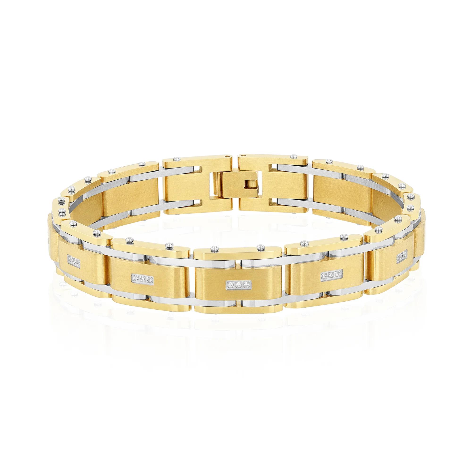 Men's Diamond Link Bracelet in Ion-Plated Stainless Steel, 8.5