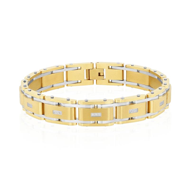 Men&#39;s Diamond Link Bracelet in Ion-Plated Stainless Steel, 8.5&quot; – Image 1 of 3