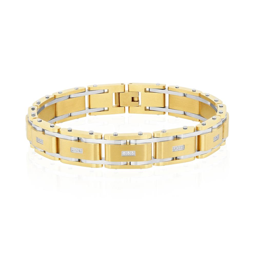 Men's Diamond Link Bracelet in Ion-Plated Stainless Steel, 8.5" – Image 1 of 3