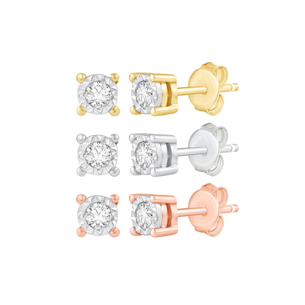 Diamond Illusion Earring Set in 10K Yellow, White and Rose Gold (1/4 ct. tw.) – Image 1 of 4
