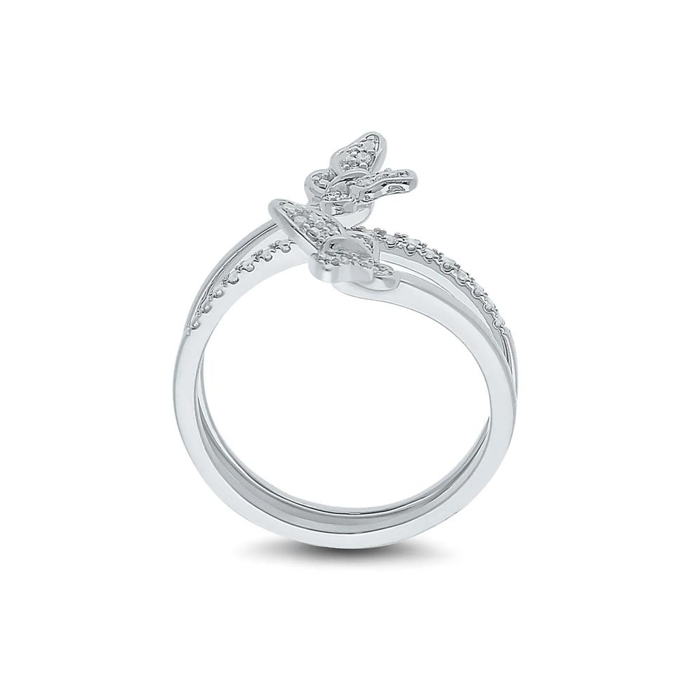 Double Butterfly Diamond Ring in Sterling Silver – Image 2 of 4
