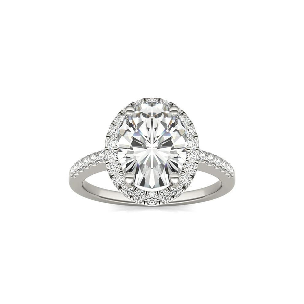 Moissanite Oval Halo Ring in 14K White Gold (3 1/3 ct. dew) – Image 5 of 5