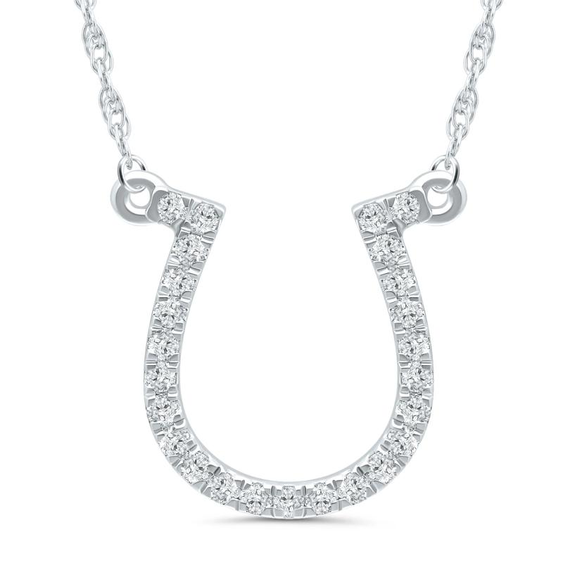 Diamond Horseshoe Pendant in 10K White Gold &#40;1/10 ct. tw.&#41; – Image 1 of 3
