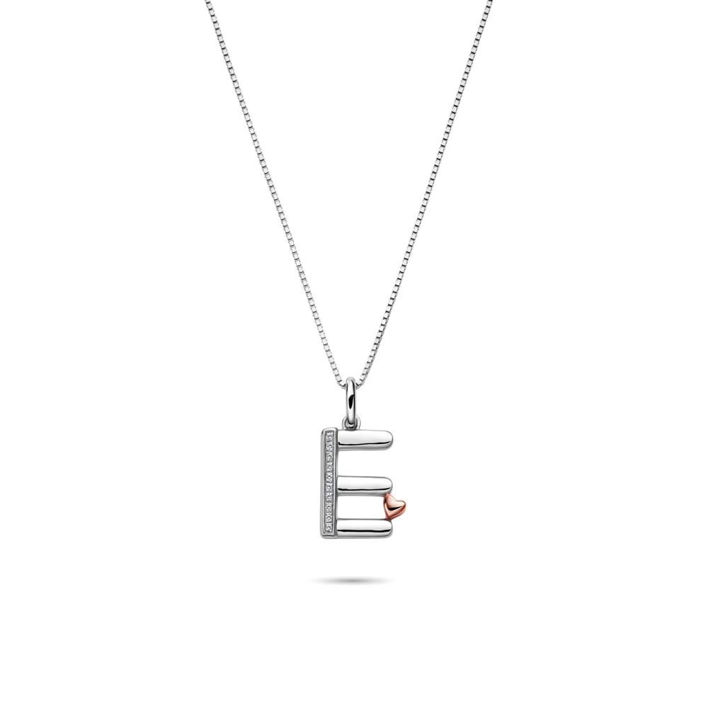 Diamond Accent Initial E Pendant in Sterling Silver and 14K Rose Gold – Image 1 of 5