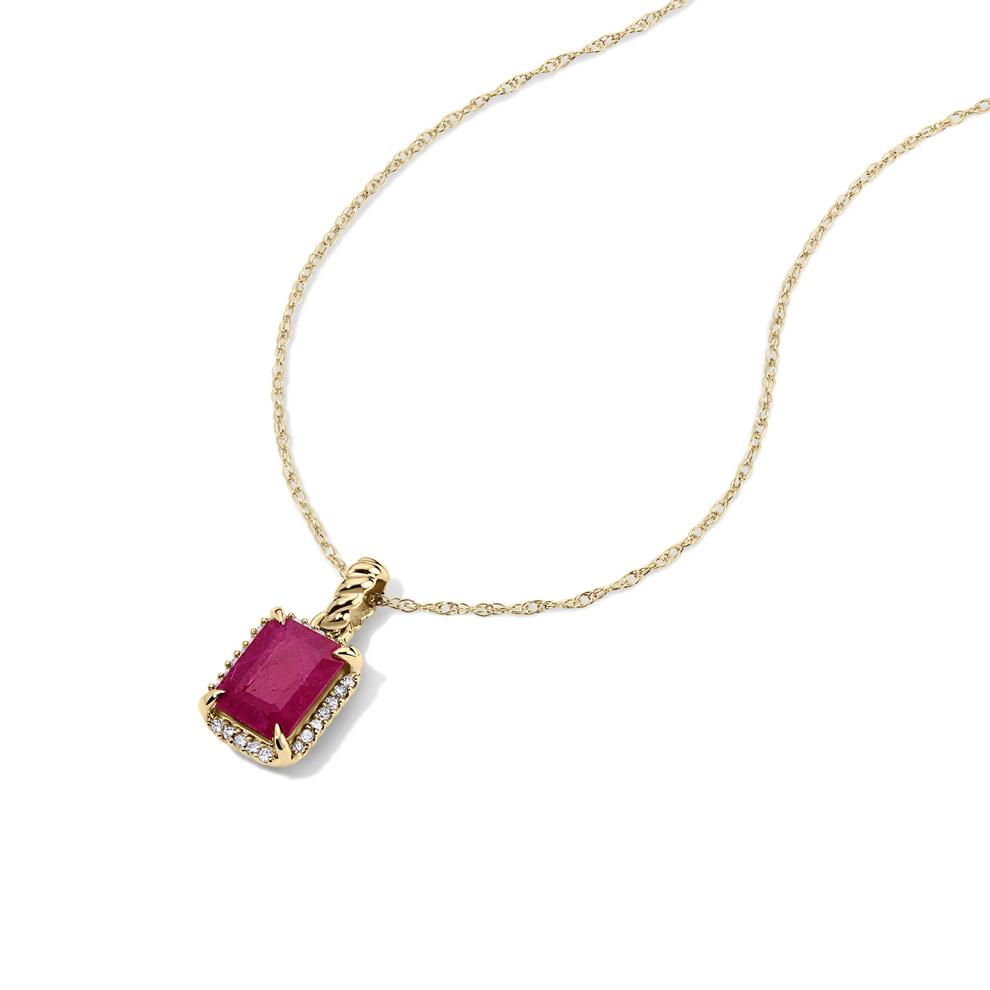Ruby &amp; Diamond Accent Halo Pendant in 14K Yellow Gold – Image 4 of 4