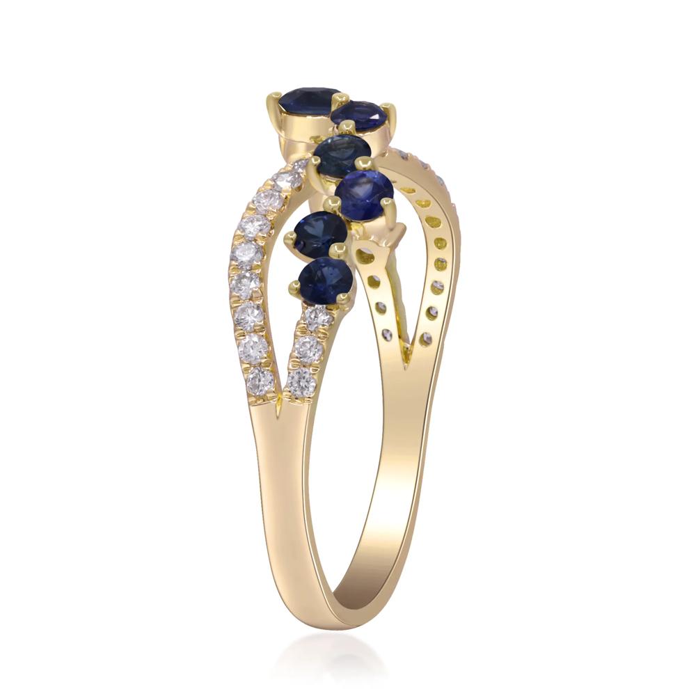 Blue Sapphire &amp; Round Diamond Scatter Crossover Ring in 10K Yellow Gold (1/4 ct. tw.) – Image 3 of 5