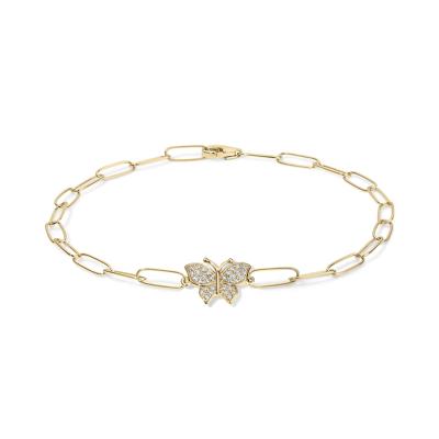 Diamond Butterfly Paperclip Bracelet in 10K Yellow Gold (1/8 ct. tw.)