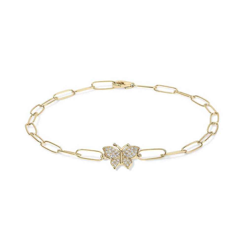 Diamond Butterfly Paperclip Bracelet in 10K Yellow Gold (1/8 ct. tw.) – Image 1 of 2