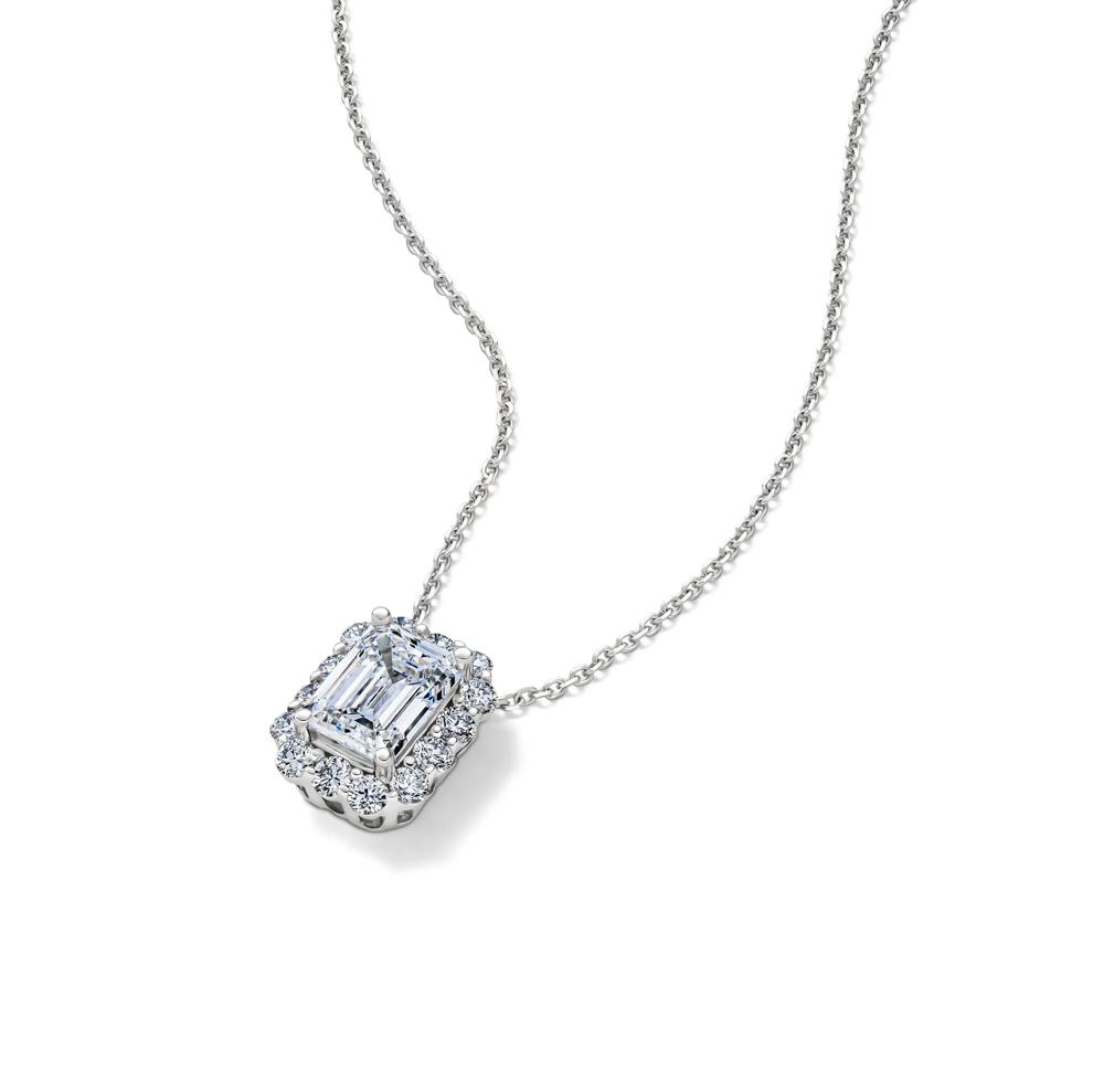 Lab Grown Emerald-Cut Diamond Halo Pendant in 10K White Gold (2 ct. tw.) – Image 4 of 4