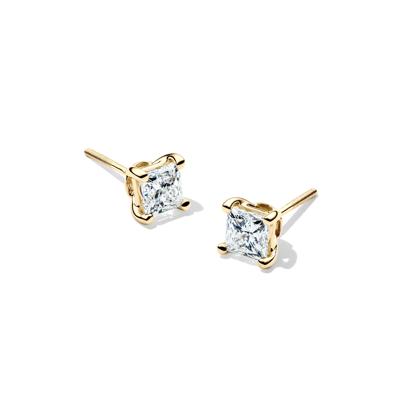 Lab Grown Diamond Stud Earrings with Princess-Cut Solitaires in 14K Yellow Gold (1 ct. tw.) 