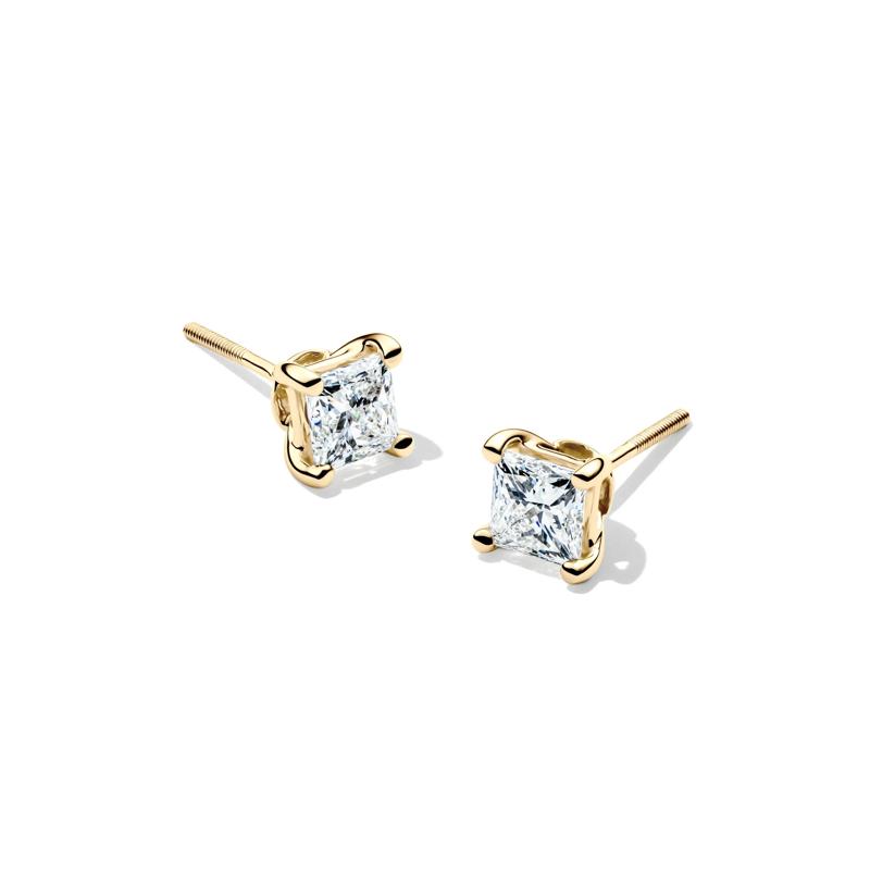 Lab Grown Diamond Stud Earrings with Princess-Cut Solitaires in 14K Yellow Gold (1 ct. tw.)  – Image 1 of 3