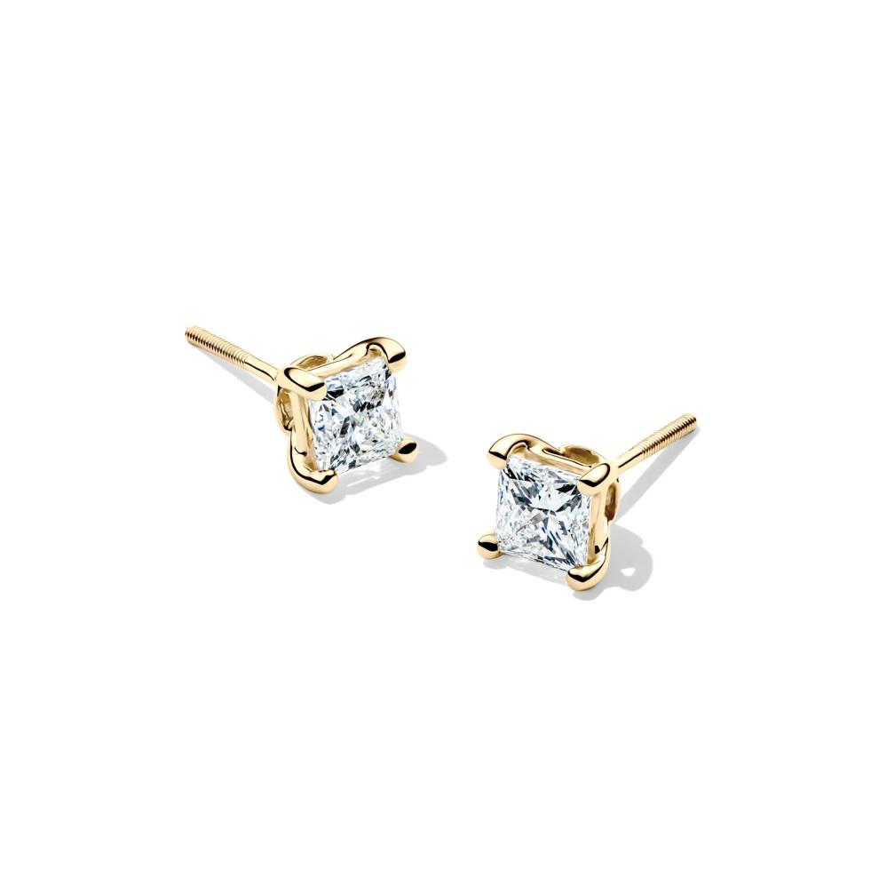 Lab Grown Diamond Stud Earrings with Princess-Cut Solitaires in 14K Yellow Gold (1 ct. tw.)  – Image 1 of 3