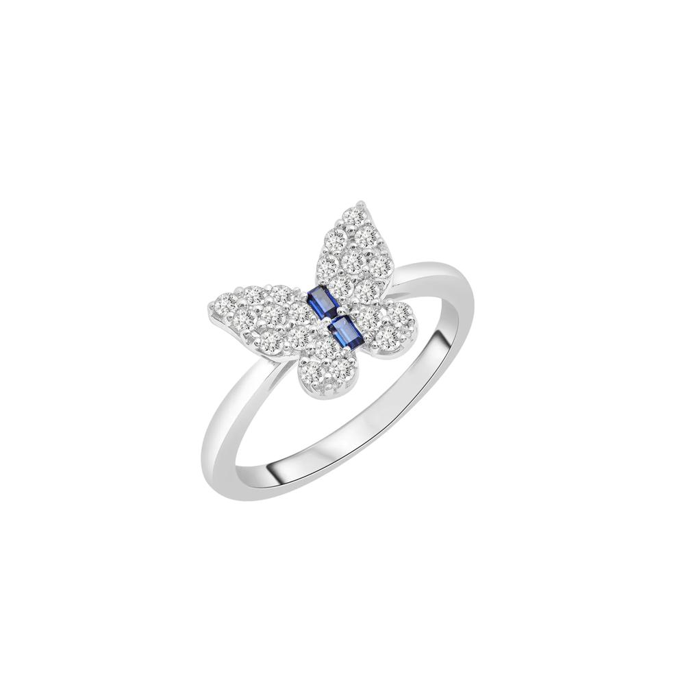 Lab-Created Blue and White Sapphire Butterfly Ring in Sterling Silver – Image 4 of 5