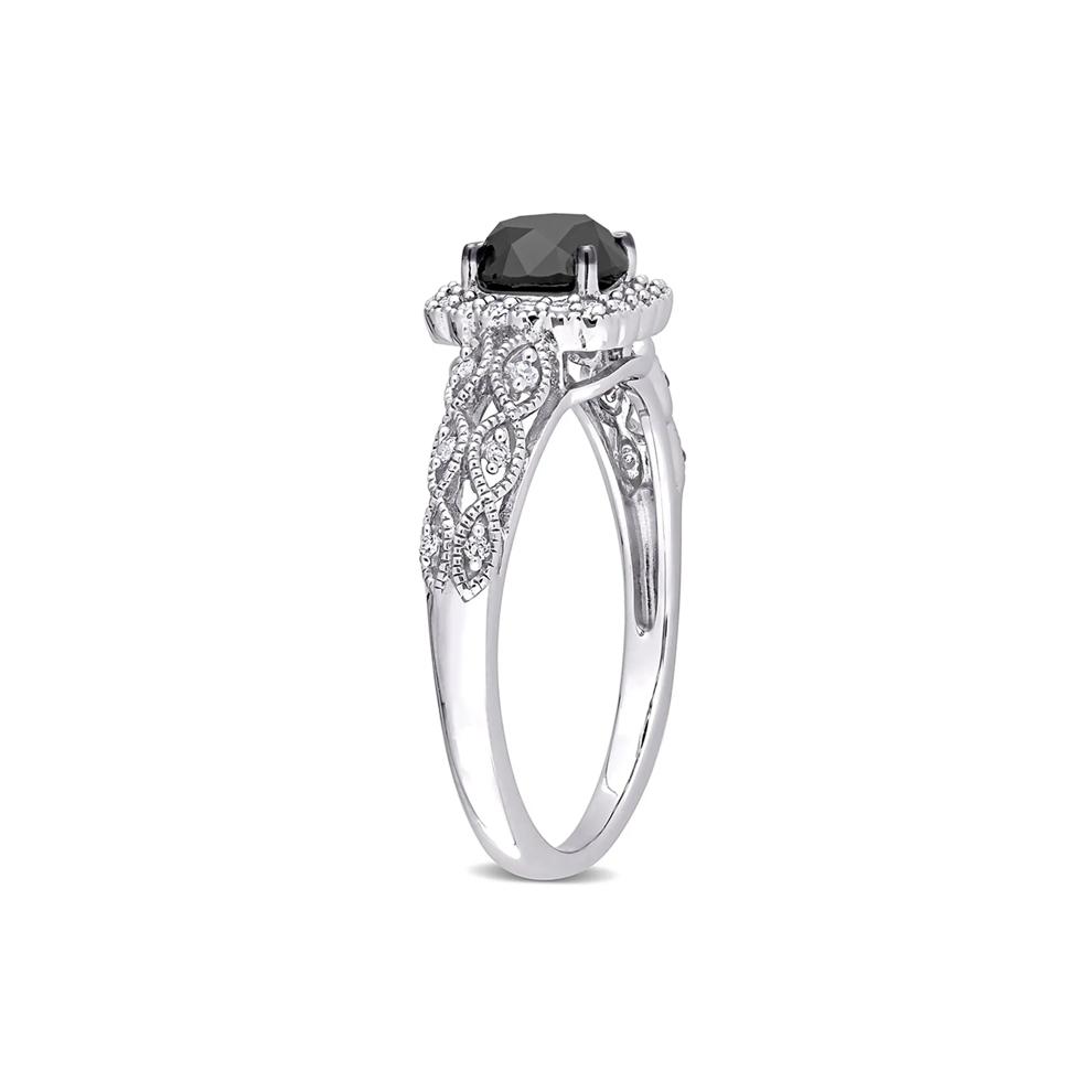 Black &amp; White Diamond Ring with Cushion-Shaped Halo in 10K White Gold (1 1/7 ct. tw.) – Image 3 of 5
