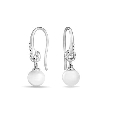 Freshwater Cultured Pearl & Diamond Drop Earrings in 10K White Gold (1/10 ct. tw.)