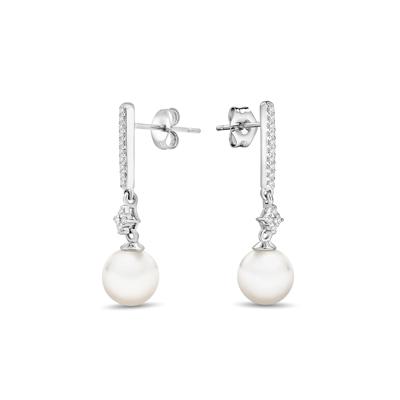Freshwater Cultured Pearl & Diamond Accent Straight Drop Earrings in 10K White Gold
