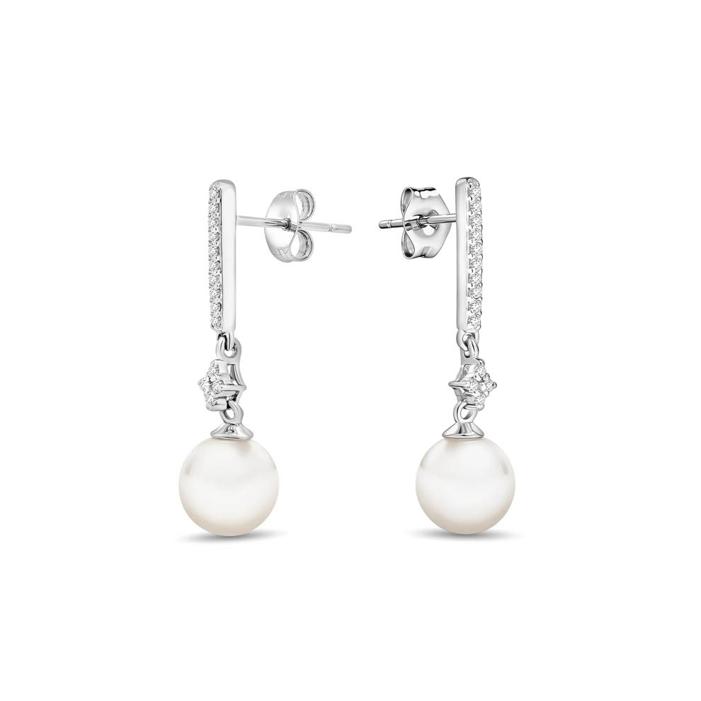 Freshwater Cultured Pearl &amp; Diamond Accent Straight Drop Earrings in 10K White Gold – Image 1 of 2