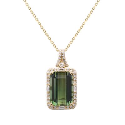 Green Tourmaline & Diamond Halo Pendant Necklace in 14K Yellow Gold (3/8 ct. tw.)