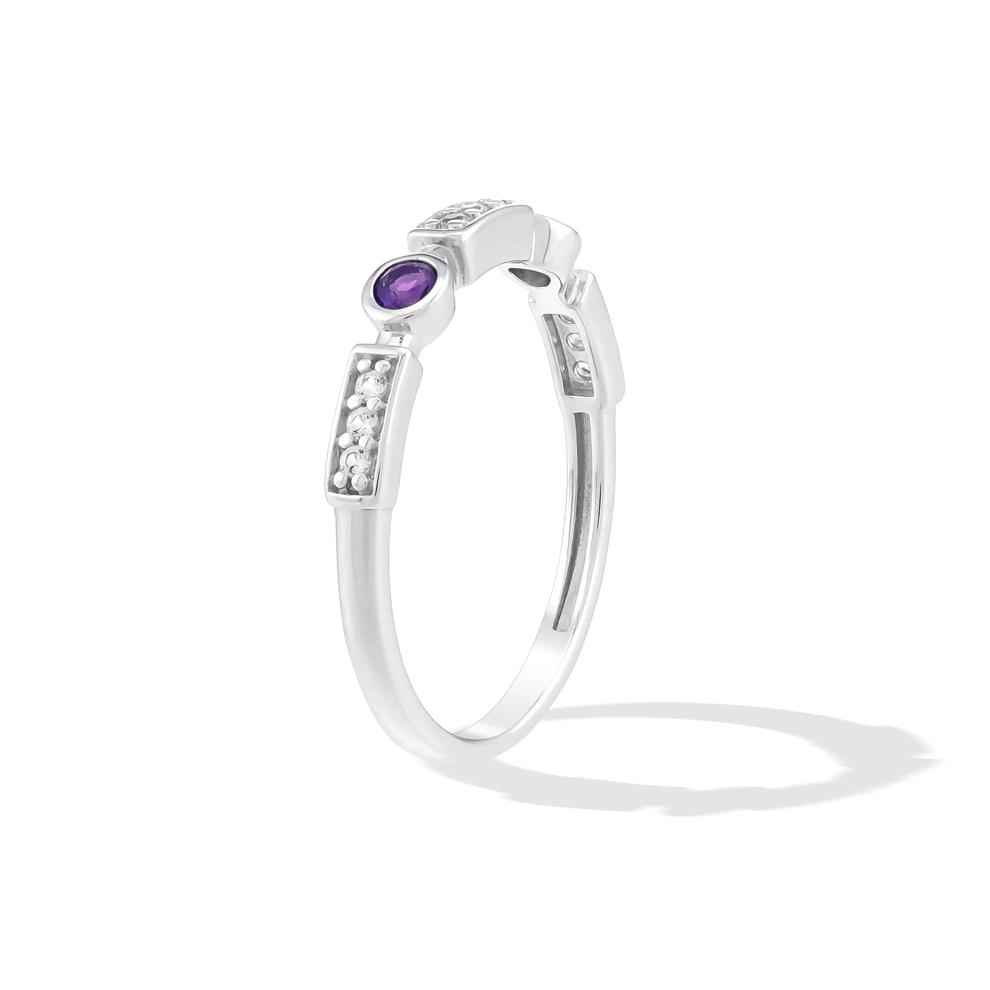 Amethyst &amp; Lab-Created White Sapphire Stack Ring in Sterling Silver – Image 3 of 4