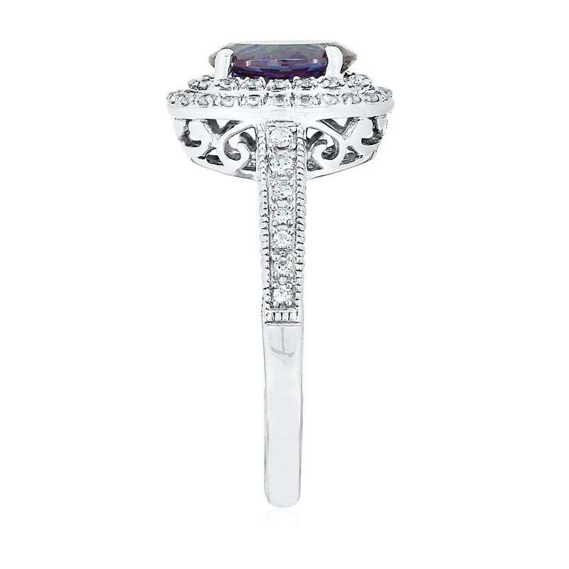 Lab Created Alexandrite &amp; White Sapphire Halo Ring in Sterling Silver – Image 3 of 3