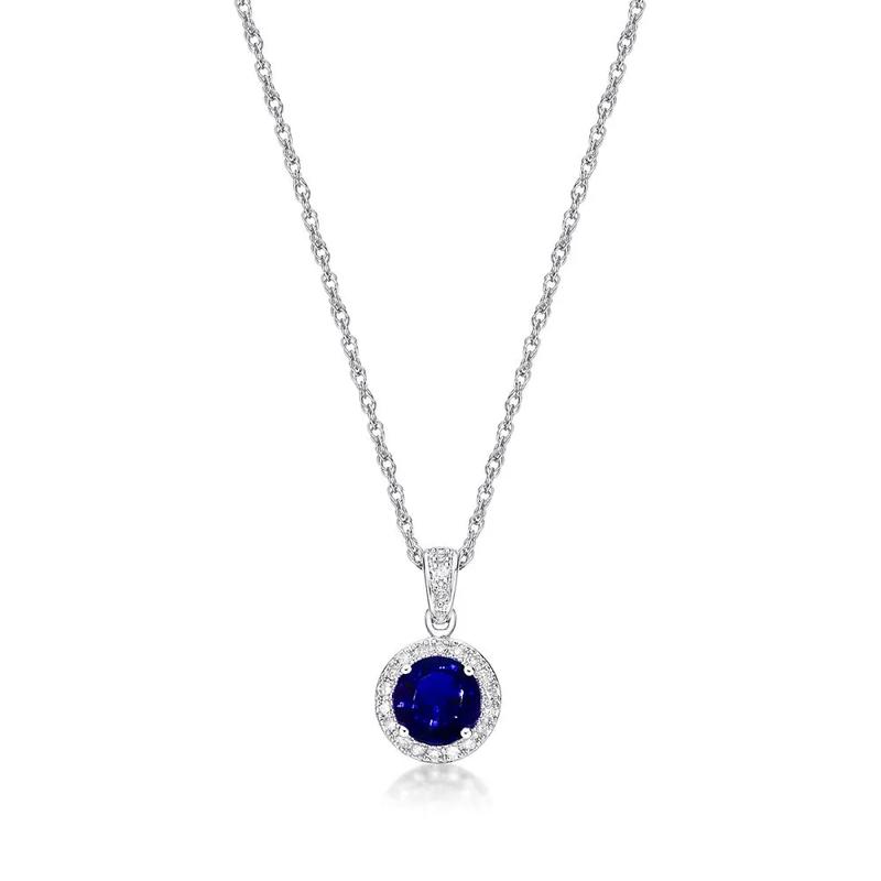 Lab Created Sapphire &amp; 1/10 ct. tw. Diamond Pendant in Sterling Silver – Image 3 of 3