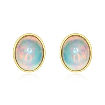 Opal Bezel Stud Earrings in 10K Yellow Gold
