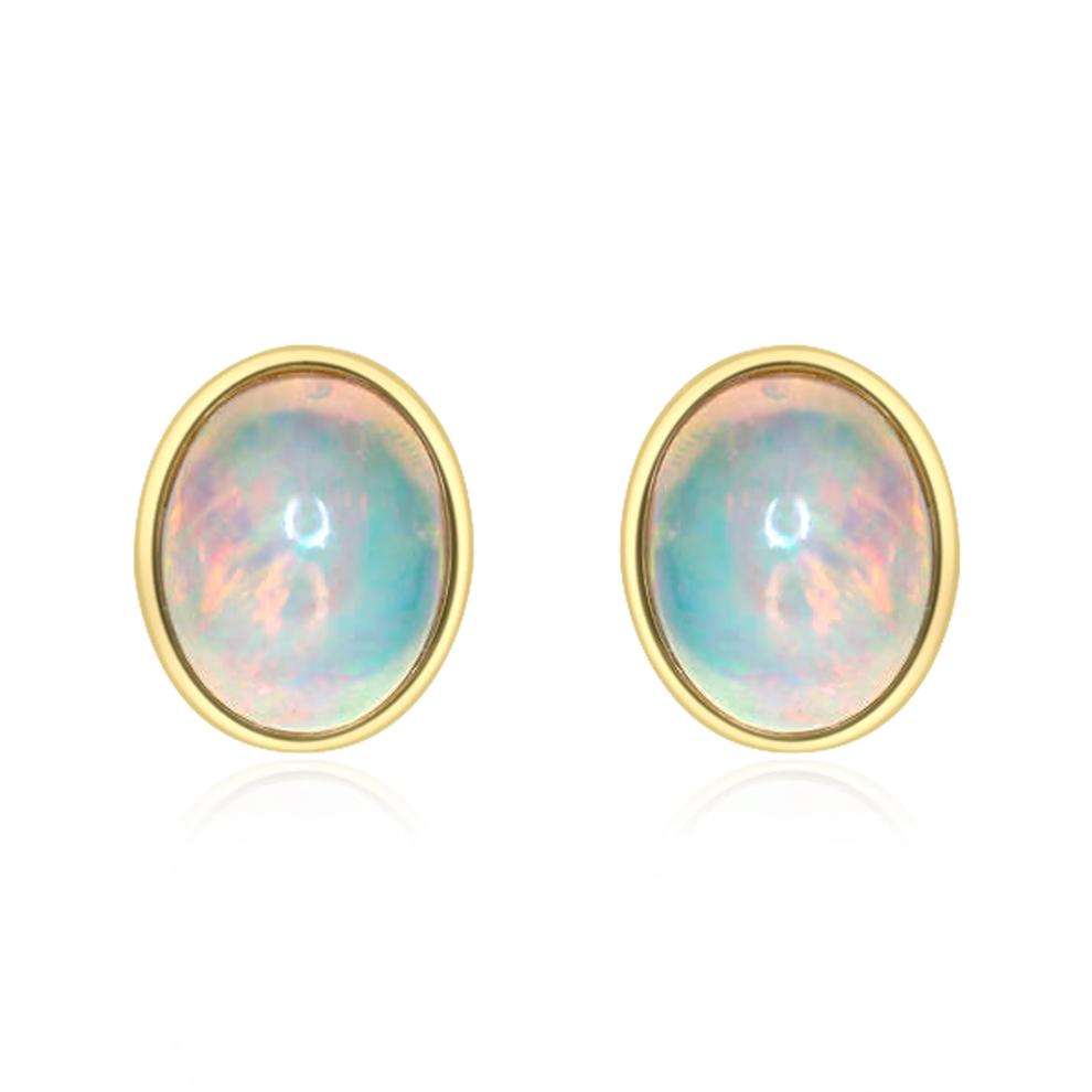 Opal Bezel Stud Earrings in 10K Yellow Gold – Image 1 of 2