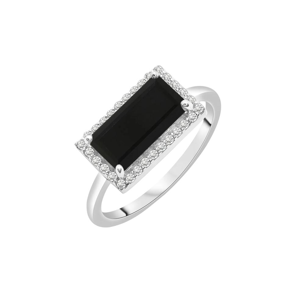 Black Onyx and Lab-Created White Sapphire Cocktail Ring in Sterling Silver – Image 5 of 5