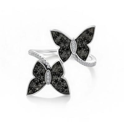 Black & White Diamond Butterfly Ring in Sterling Silver (1/4 ct. tw.)