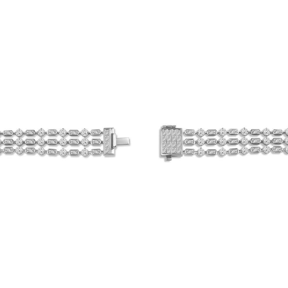 Lab Grown Diamond Round and Baguette Three-Row Bracelet in 14K White Gold (7 ct. tw.) – Image 2 of 3
