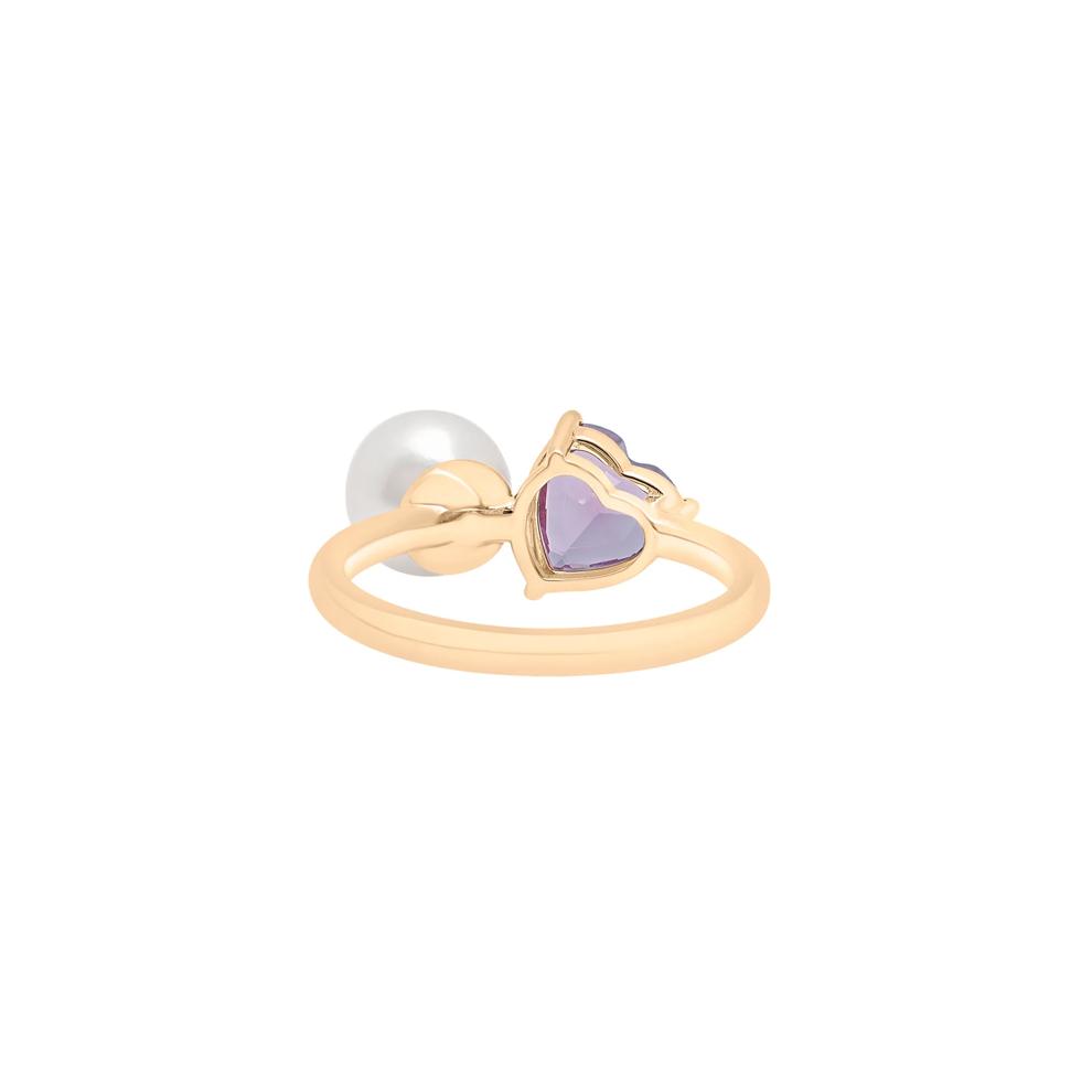 Rose de France and Freshwater Button Pearl Toi et Moi Ring in Vermeil – Image 4 of 7