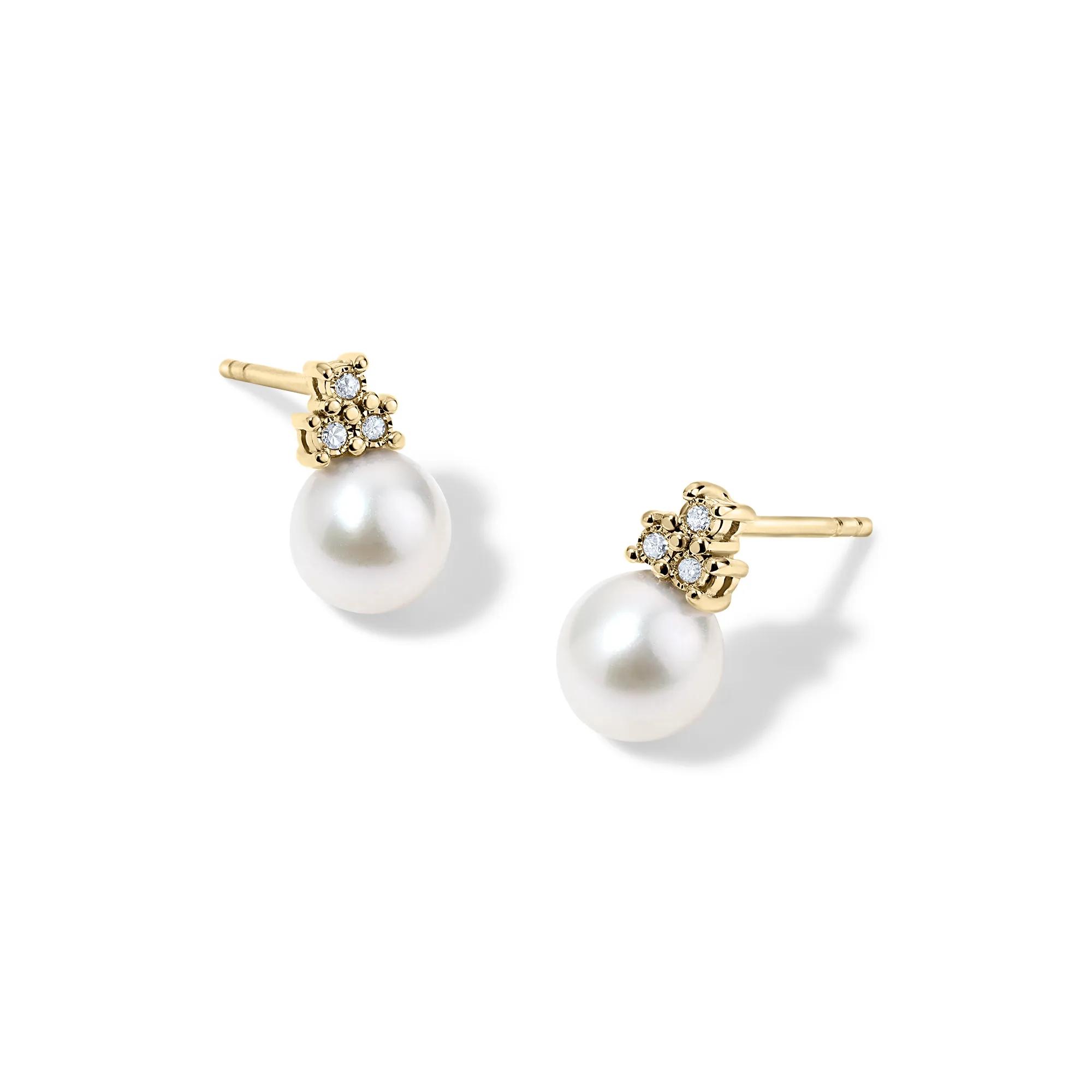 Freshwater Cultured Pearl & Diamond Accent Drop Earrings | 10K Yellow Gold | Size 6.00mm | Helzberg Diamonds