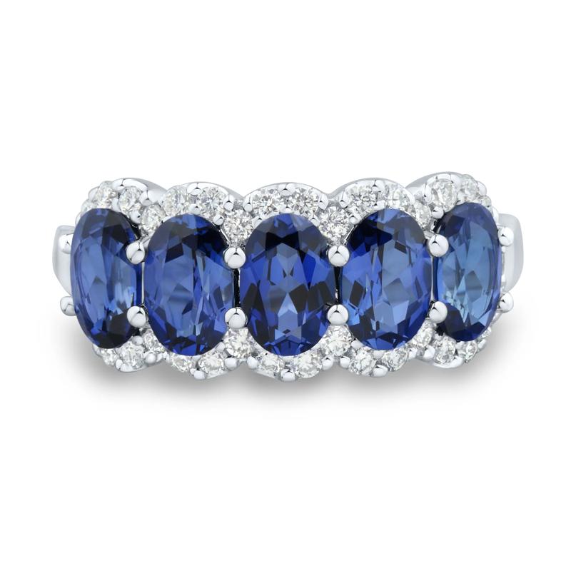 Lab-Created Blue Sapphire and Lab Grown Diamond Band in 10K White Gold &#40;1/3 ct. tw.&#41; – Image 1 of 3