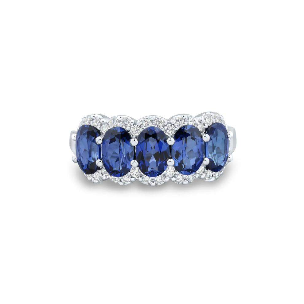 Lab-Created Blue Sapphire and Lab Grown Diamond Band in 10K White Gold (1/3 ct. tw.) – Image 1 of 3