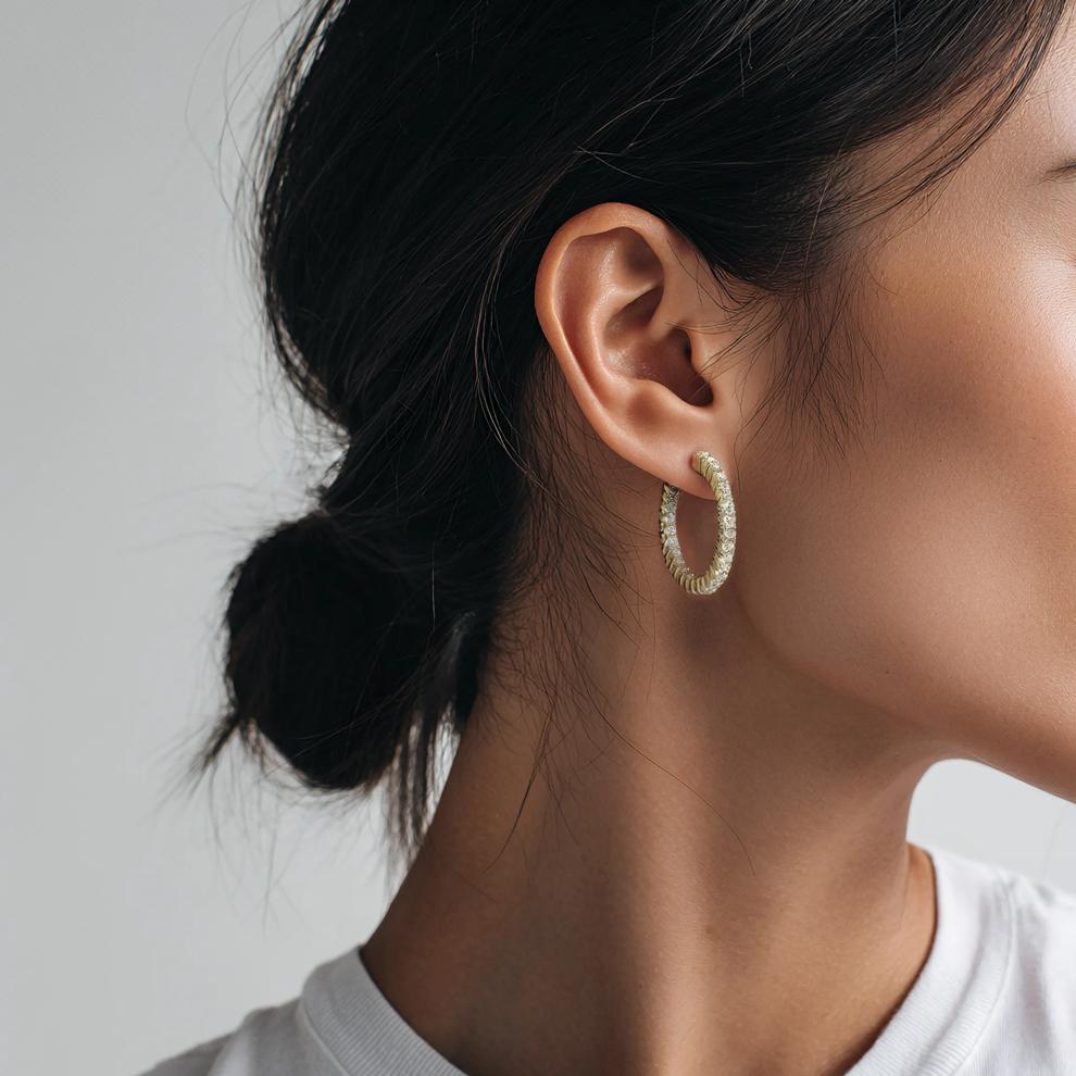 Diamond Hoop Earrings in 14K Yellow Gold (1 ct. tw.) – Image 3 of 3